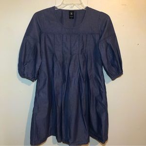 Mineral Kids Denim Dress with Pleats and Half Poofy Sleeves, size L.